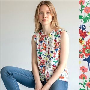 BODEN Alicia Ruffle Georgette Button Down Floral Blouse